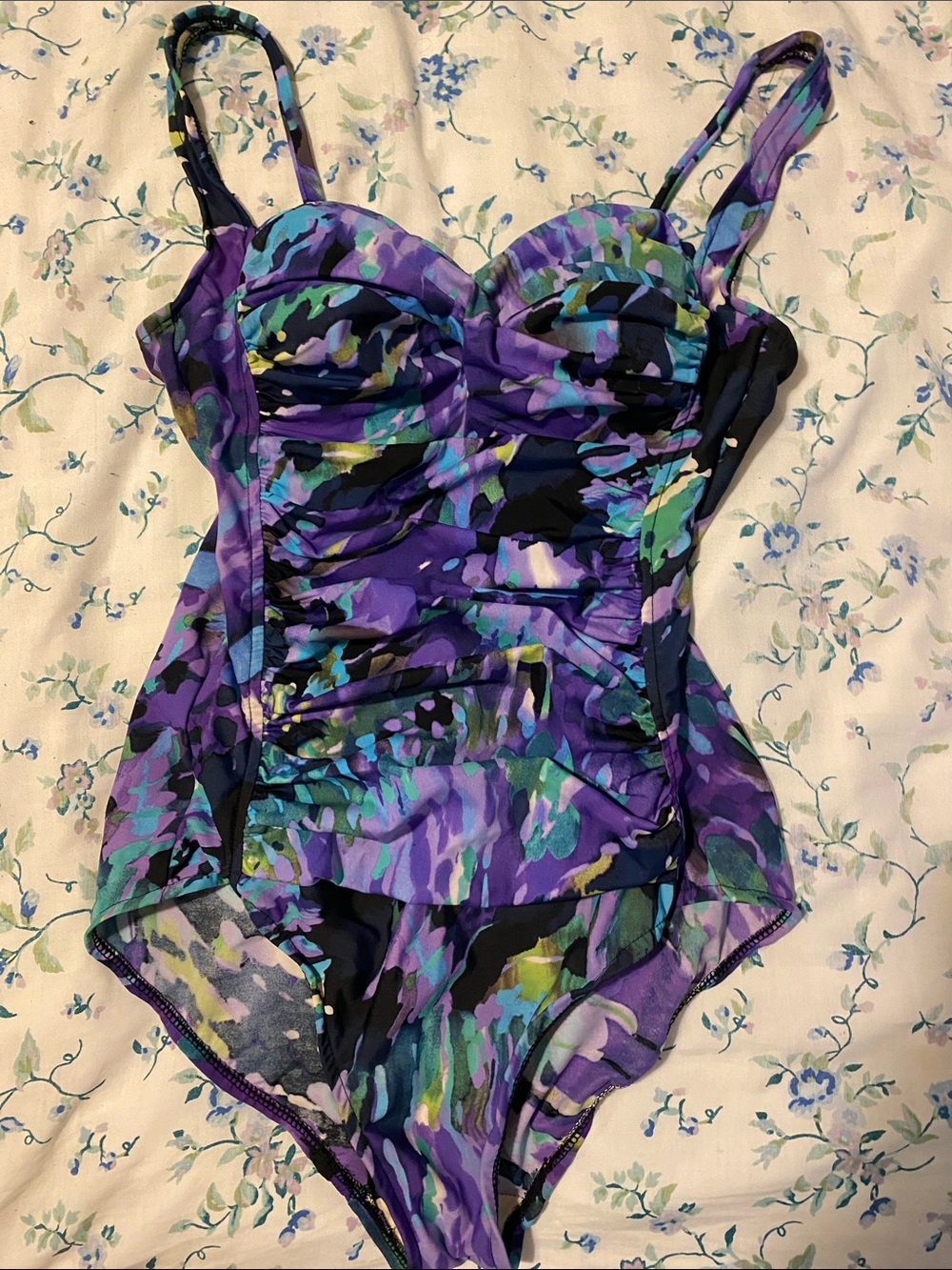 Women’s Purple & Green Print One-Piece Swimsuit with Supportive Cups-10